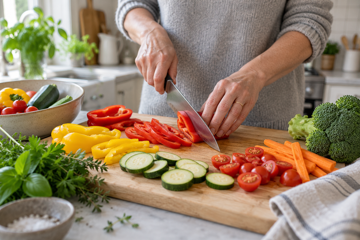 Frisch kochen: Gemüse wird geschnitten